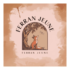 Here's an alt tag for the image: `Ferrn Jeune logo: fox and dragonfly`