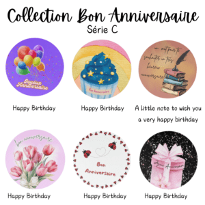 Birthday card collection with various designs.