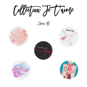 A collection of round stickers with different designs.