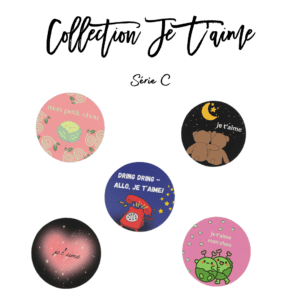 A collection of badges with different designs.