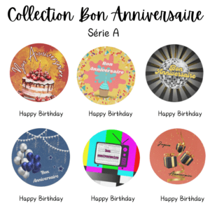 Bon Anniversaire collection of decorated birthday designs.