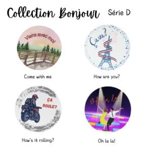 Collection Bonjour Series D button designs.