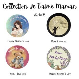 Mother's Day badge collection, four designs.